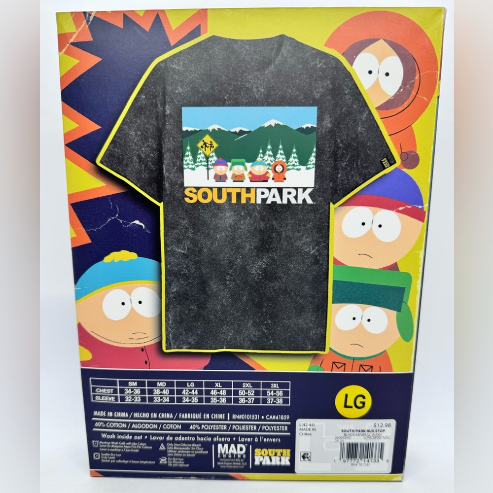 NIB MAD Engine Southpark Bus Stop Black Mineral Wash T-shirt in L or XL